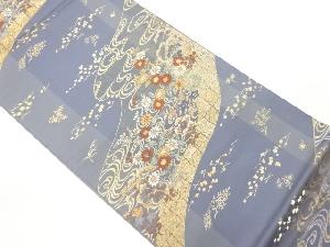 流水に秋草模様織出し袋帯